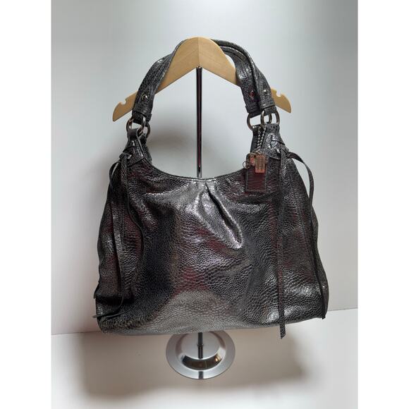 Coach Maggie Crinkle Gunmetal Silver Python Metallic Hobo Bag 13901 - Picture 1 of 15